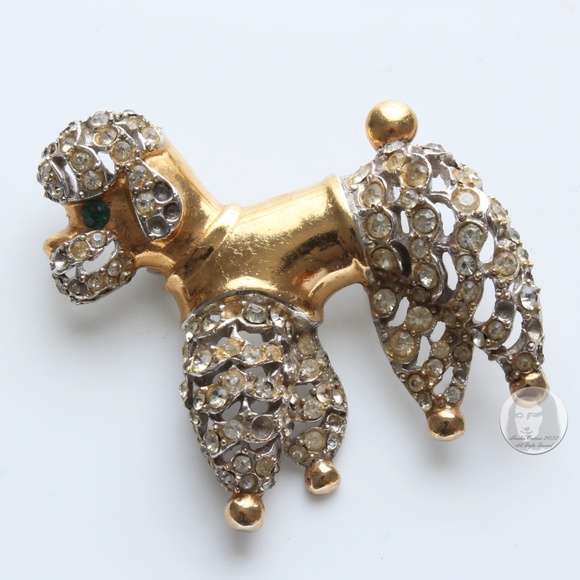 Vintage Ernest Steiner Poodle Brooch Pin Retro Embellished Gold Silver Metal 50s - Picture 3 of 8